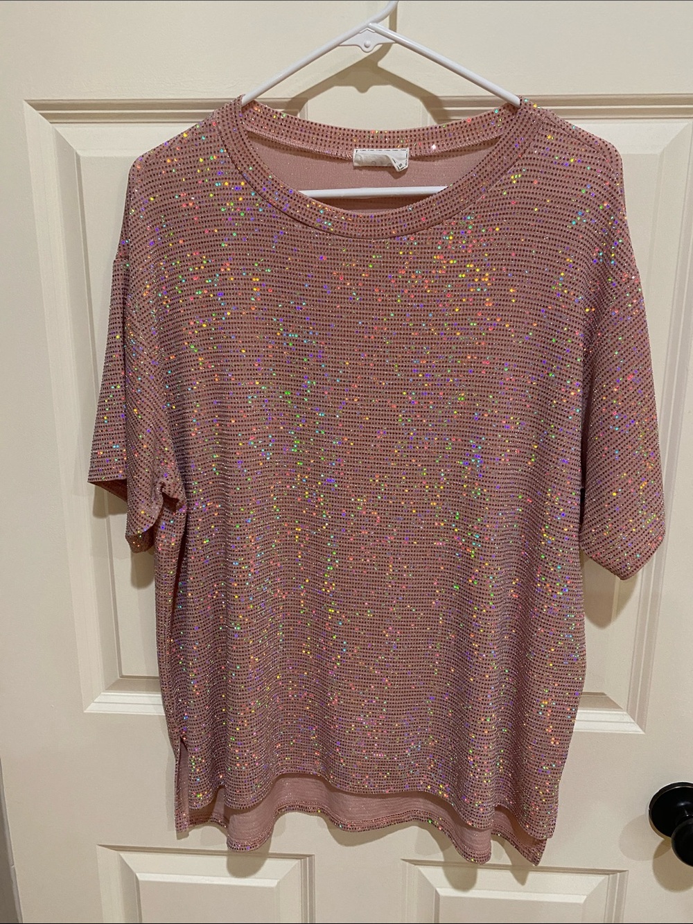 Glitter Knit Short-Sleeve Top in Dusty Rose